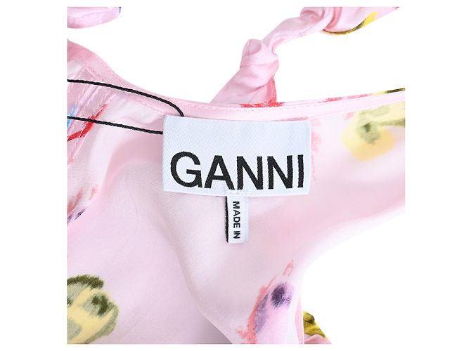 Abito midi a sottoveste in seta multicolore con stampa floreale di Ganni - vista 5