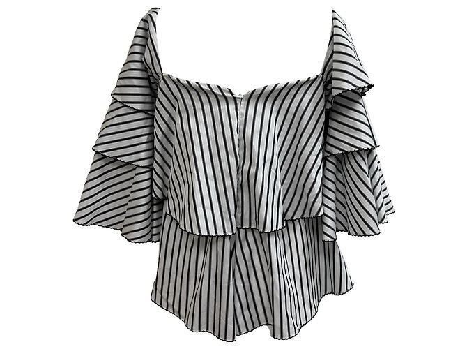 Autre Marque Blusa de rayas off-shoulder en algodón negro y blanco de Caroline Constas - vista 3