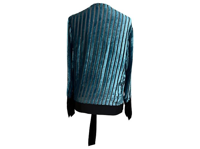 Diane Von Furstenberg Crossover-Bluse aus blauer Samt - Ansicht 3