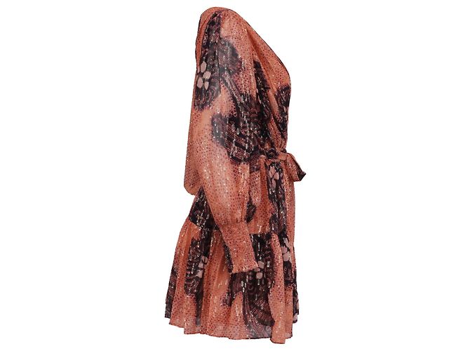 Vestido Mini Wrap Impresso Noemi em Seda Laranja Ulla Johnson - vista 3