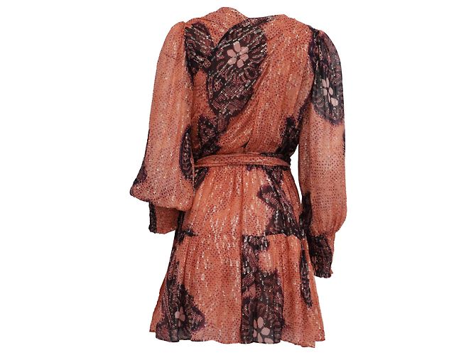 Vestido Mini Wrap Impresso Noemi em Seda Laranja Ulla Johnson - vista 4