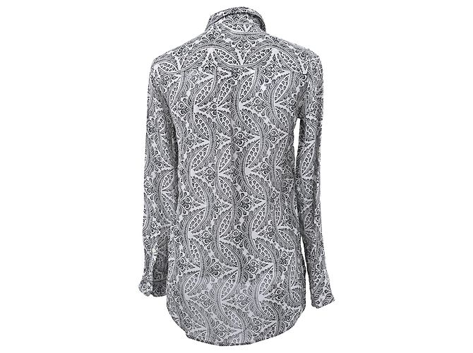 Camicia con bottoni stampata Theory in seta nera e bianca Bianco - vista 3