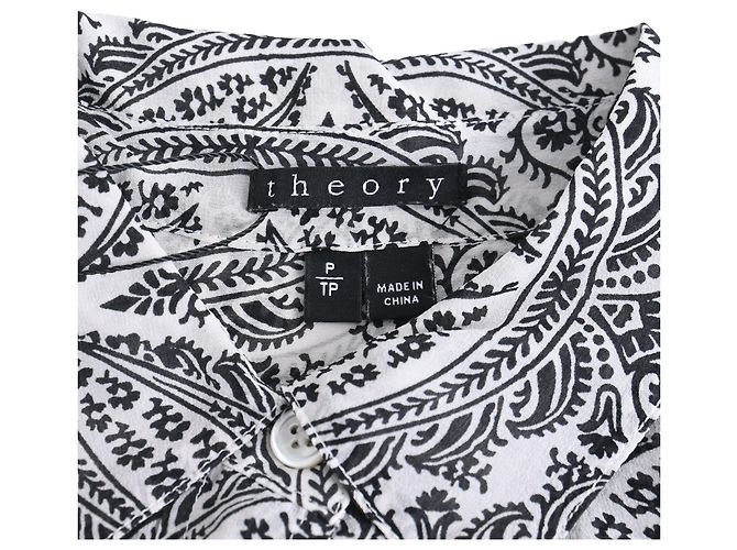 Camicia con bottoni stampata Theory in seta nera e bianca Bianco - vista 4