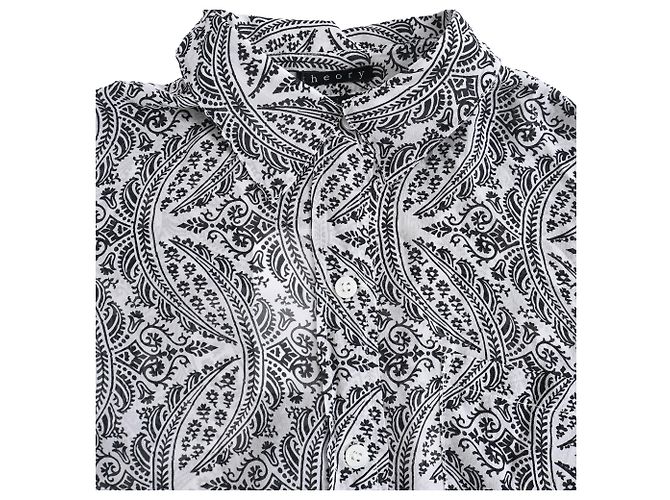 Camicia con bottoni stampata Theory in seta nera e bianca Bianco - vista 5