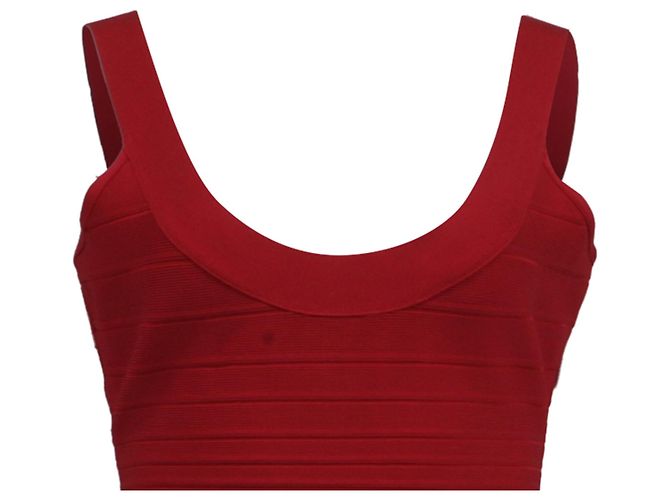 Vestido midi plisado de banda Herve Leger en rayón burdeos Roja - vista 2