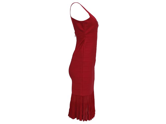 Vestido midi plisado de banda Herve Leger en rayón burdeos Roja - vista 3