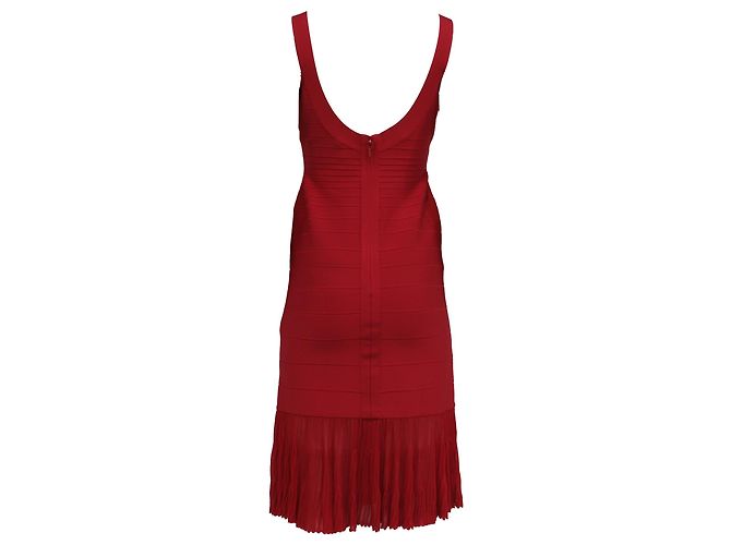 Vestido midi plisado de banda Herve Leger en rayón burdeos Roja - vista 4