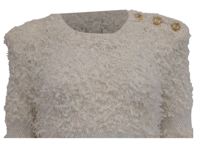Suéter de malha branco em algodão Balmain Cru - vista 2
