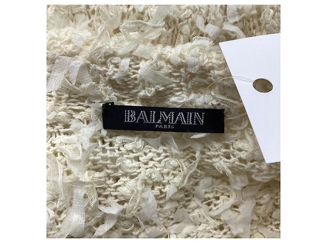 Suéter de malha branco em algodão Balmain Cru - vista 6