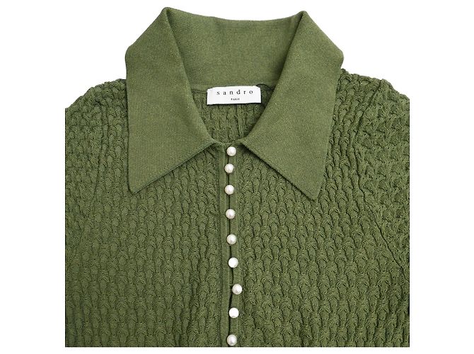 Vestido Mini de Punto con Cuello Sandro Esmila en Viscosa Oliva Verde Verde oliva - vista 5