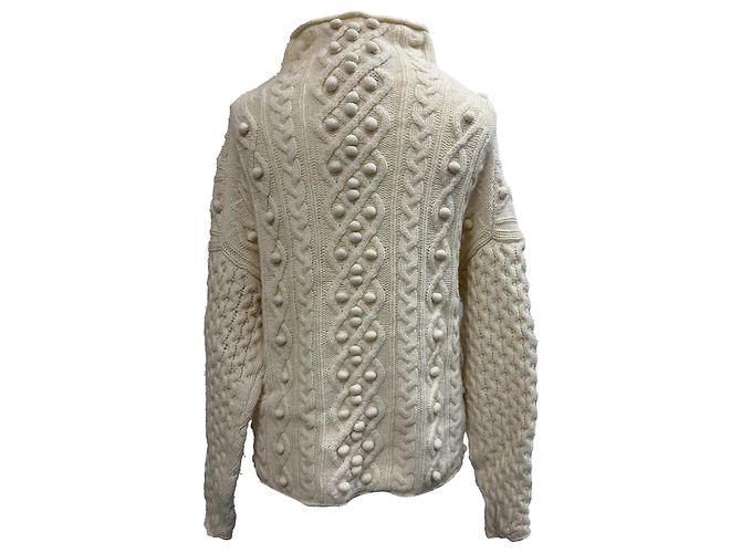 Suéter de lã em creme com trançado Theory Branco Cru - vista 3