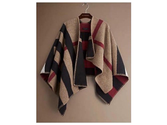 Burberry Poncho-Cape aus Wolle und Kaschmir mit Karomuster Kamel - Ansicht 2