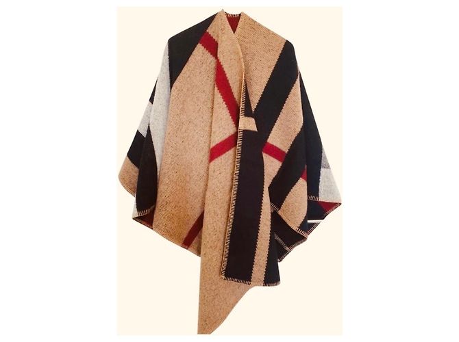 Burberry Poncho-Cape aus Wolle und Kaschmir mit Karomuster Kamel - Ansicht 4