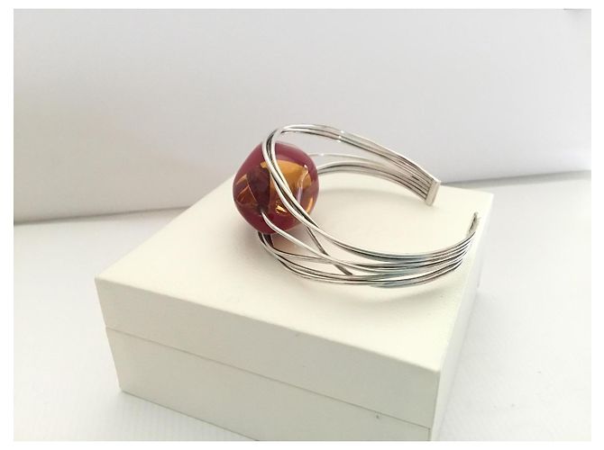 Autre Marque Bracciale a 7 fili in argento sterling 925 con pietra champagne e bordeaux - vista 10