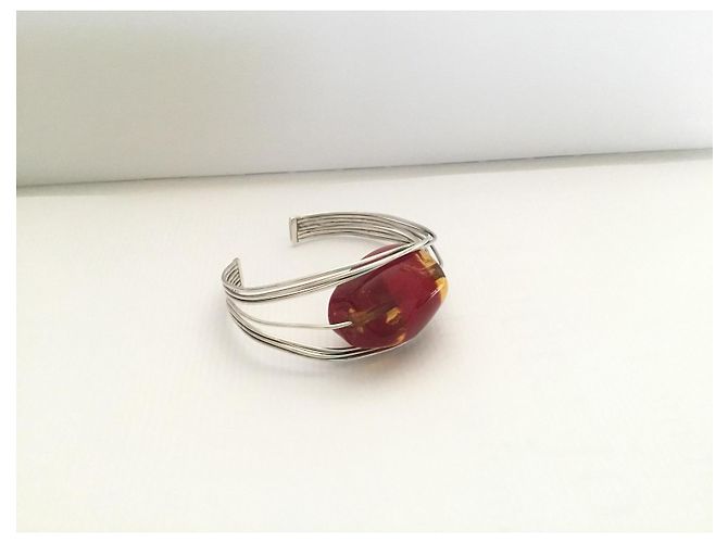 Autre Marque Bracciale a 7 fili in argento sterling 925 con pietra champagne e bordeaux - vista 2