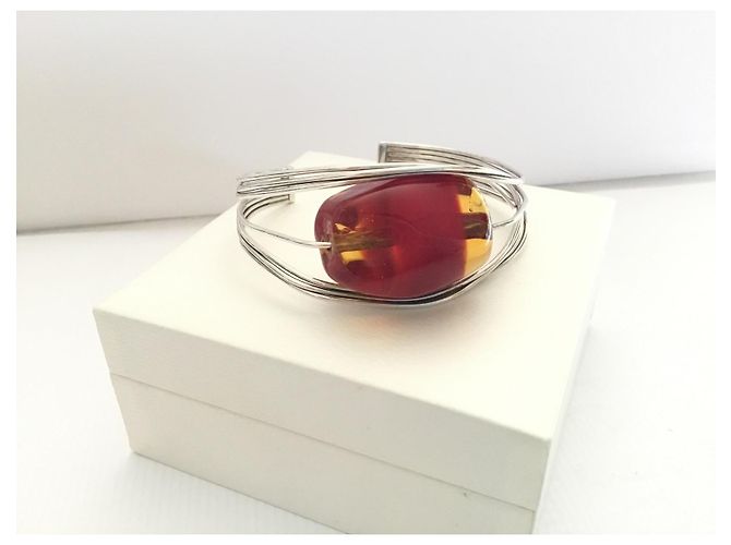 Autre Marque Bracciale a 7 fili in argento sterling 925 con pietra champagne e bordeaux - vista 6