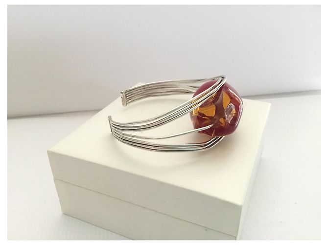 Autre Marque Bracciale a 7 fili in argento sterling 925 con pietra champagne e bordeaux - vista 7