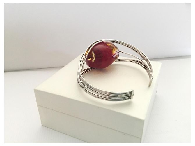 Autre Marque Bracciale a 7 fili in argento sterling 925 con pietra champagne e bordeaux - vista 9