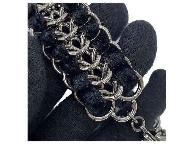 Bracciale in velluto e charm in strass Chanel Nero Argento - vista 11