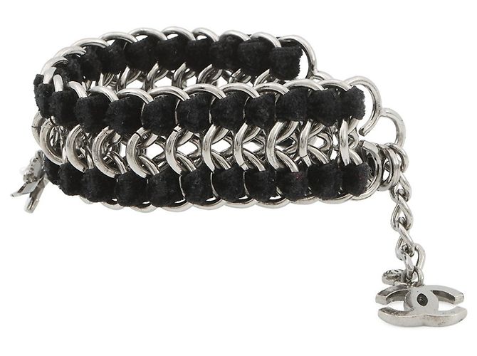 Bracciale in velluto e charm in strass Chanel Nero Argento - vista 2