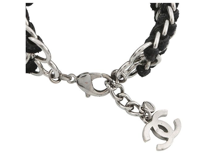 Bracciale in velluto e charm in strass Chanel Nero Argento - vista 5