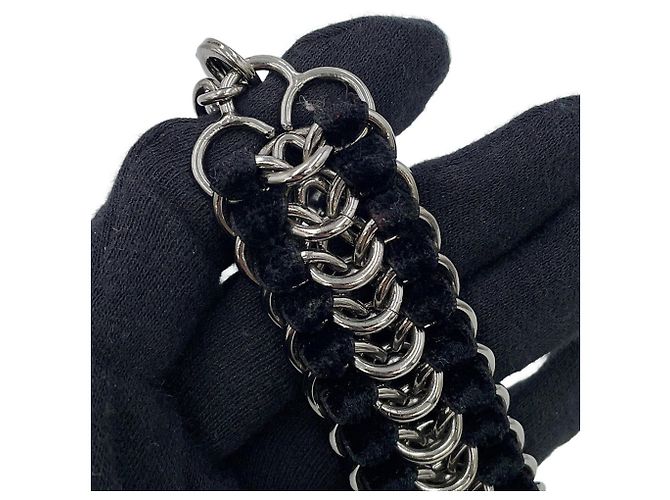 Bracciale in velluto e charm in strass Chanel Nero Argento - vista 9