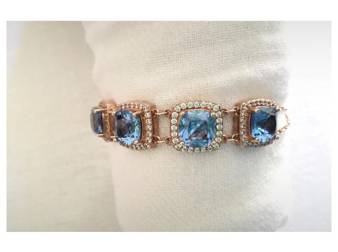 Autre Marque Bracciale Griffe Rouge Pietre Blu e Diamanti Placcato Oro Gold hardware - vista 5