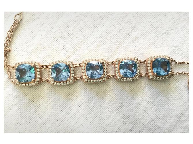 Autre Marque Bracciale Griffe Rouge Pietre Blu e Diamanti Placcato Oro Gold hardware - vista 6
