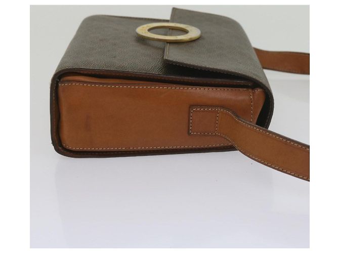 Céline Celine Vintage Macadam Circle Logo Canvas and Leather Marrone - vista 3