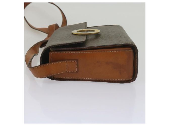 Céline Celine Vintage Macadam Circle Logo Canvas and Leather Marrone - vista 4