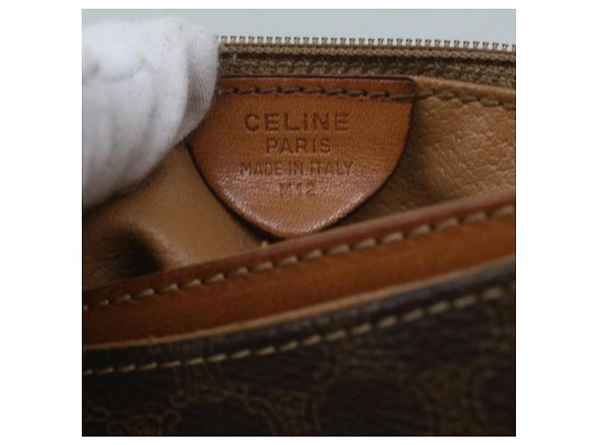 Céline Celine Vintage Macadam Circle Logo Canvas and Leather Marrone - vista 6