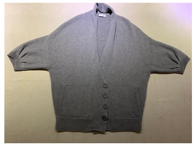 Brunello Cucinelli Grauer Cashmere-Cardigan Weiß Blau - Ansicht 2