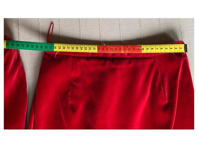 Autre Marque Completo giacca e gonna in velluto rosso - vista 5