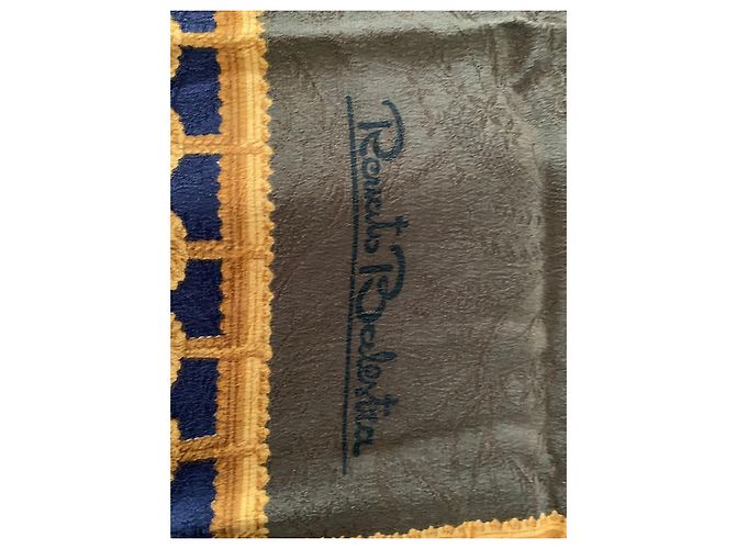 Autre Marque Foulard in seta con motivo a scacchi e stemmi Marrone Rosso Blu D'oro - vista 2