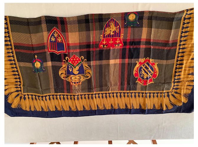 Autre Marque Foulard in seta con motivo a scacchi e stemmi Marrone Rosso Blu D'oro - vista 5