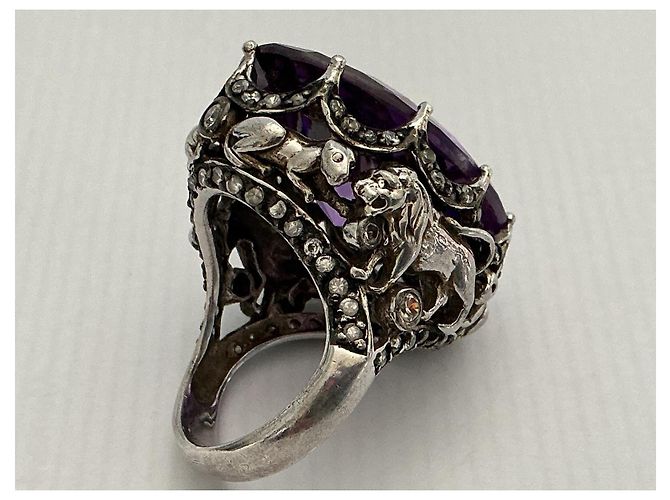 Autre Marque Anello in argento 925 con zaffiro viola ovale e diamanti - vista 10