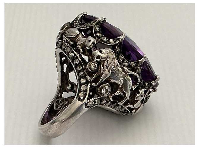 Autre Marque Anello in argento 925 con zaffiro viola ovale e diamanti - vista 11