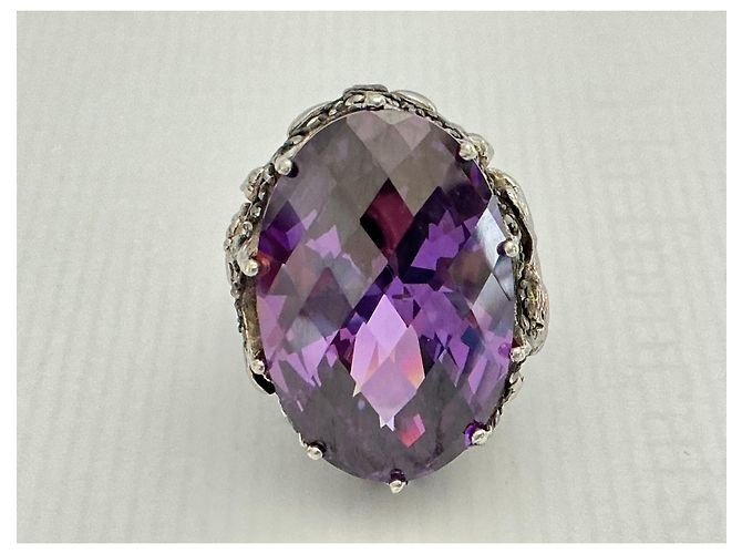 Autre Marque Anello in argento 925 con zaffiro viola ovale e diamanti - vista 2