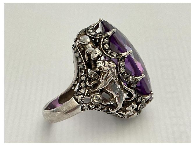 Autre Marque Anello in argento 925 con zaffiro viola ovale e diamanti - vista 3