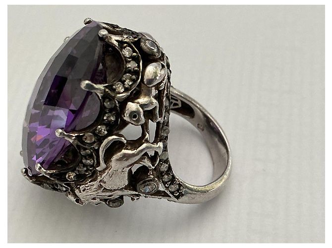Autre Marque Anello in argento 925 con zaffiro viola ovale e diamanti - vista 4