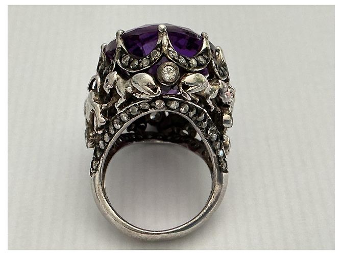 Autre Marque Anello in argento 925 con zaffiro viola ovale e diamanti - vista 5