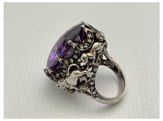 Autre Marque Anello in argento 925 con zaffiro viola ovale e diamanti - vista 6
