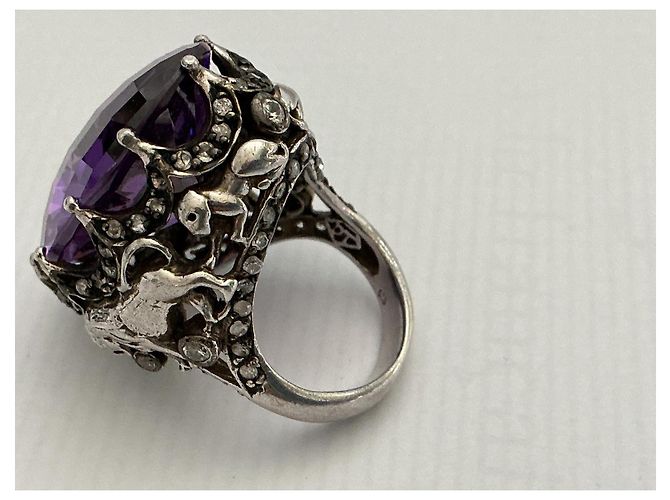 Autre Marque Anello in argento 925 con zaffiro viola ovale e diamanti - vista 7