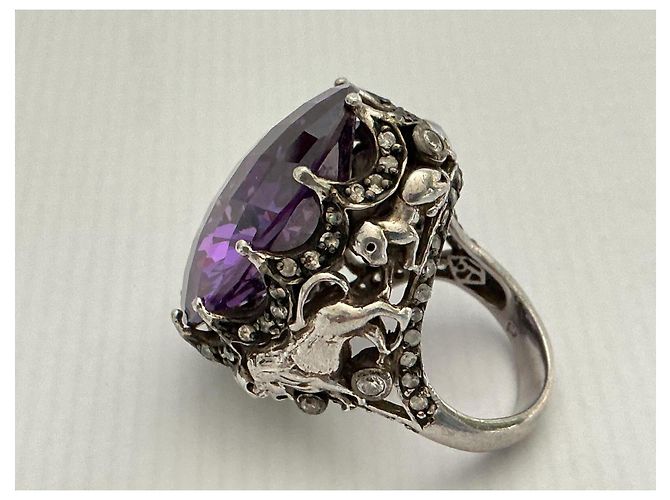 Autre Marque Anello in argento 925 con zaffiro viola ovale e diamanti - vista 8