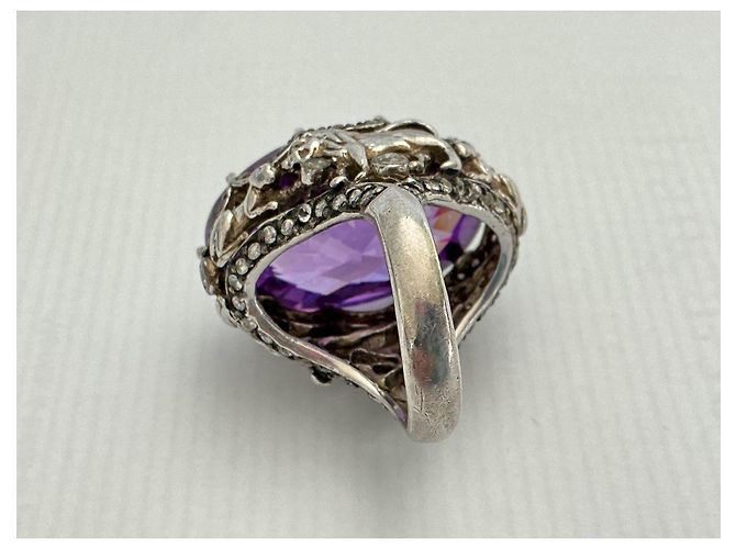 Autre Marque Anello in argento 925 con zaffiro viola ovale e diamanti - vista 9