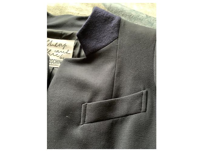 Moschino blaue Wolljacke mit Samt-Details - Ansicht 4