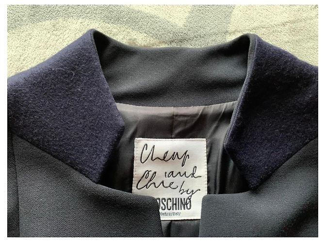 Moschino blaue Wolljacke mit Samt-Details - Ansicht 7