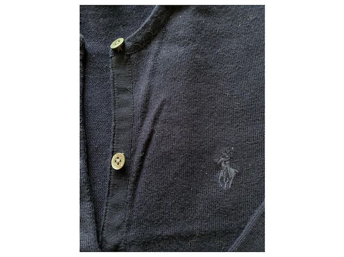 Autre Marque Navyblauer Wollcardigan mit Pony-Logo - Ansicht 2