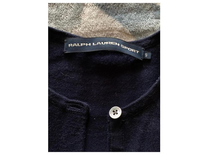 Autre Marque Navyblauer Wollcardigan mit Pony-Logo - Ansicht 3