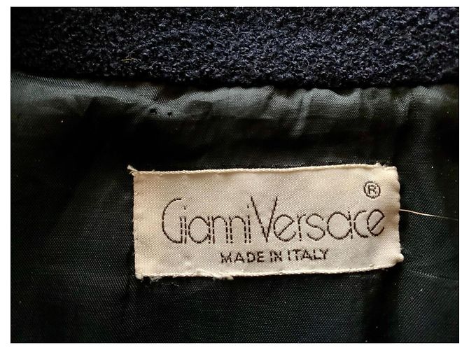 Gianni Versace Casaco de lã preto de dupla face com botões dourados - vista 7